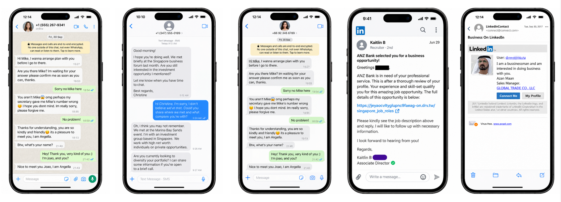 Five examples of wrong-number scam conversations