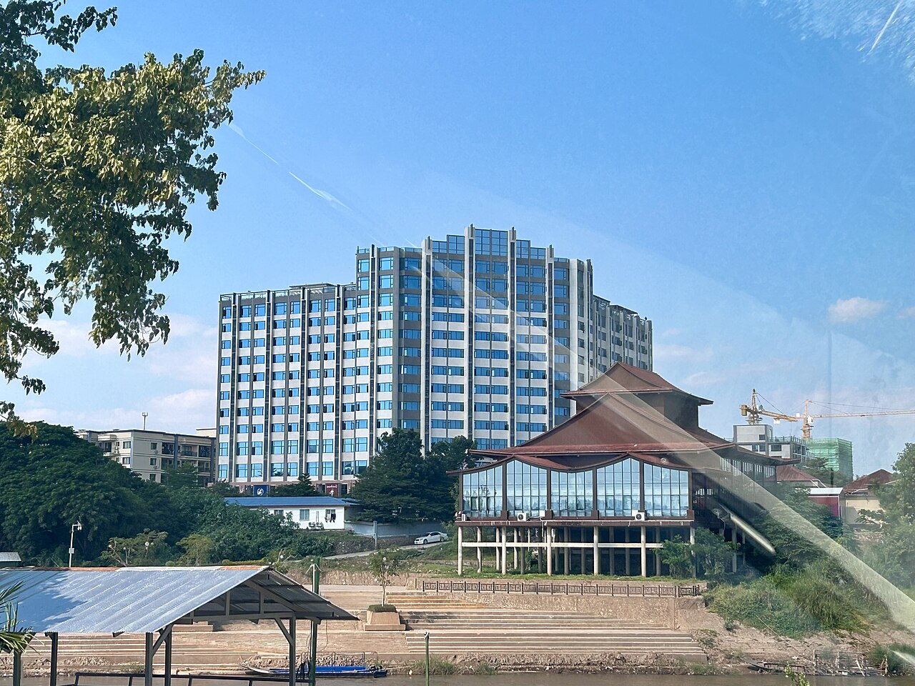 Shwe Kokko scam complex in Myawaddy, Myanmar, seen from Thailand